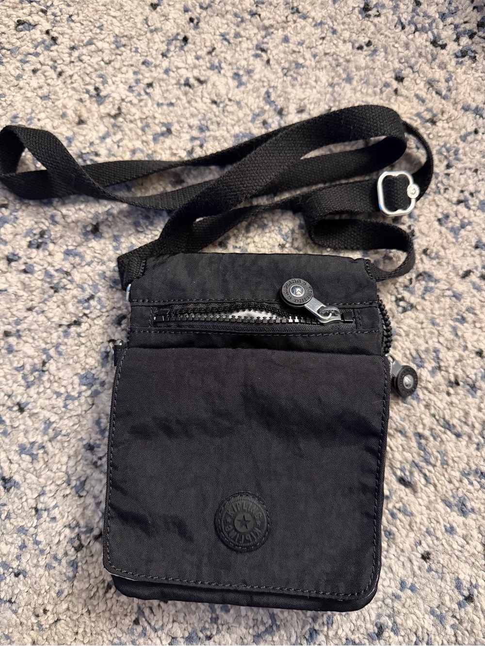 Kipling Black Nylon Crossbody Pouch with Adjustable Strap